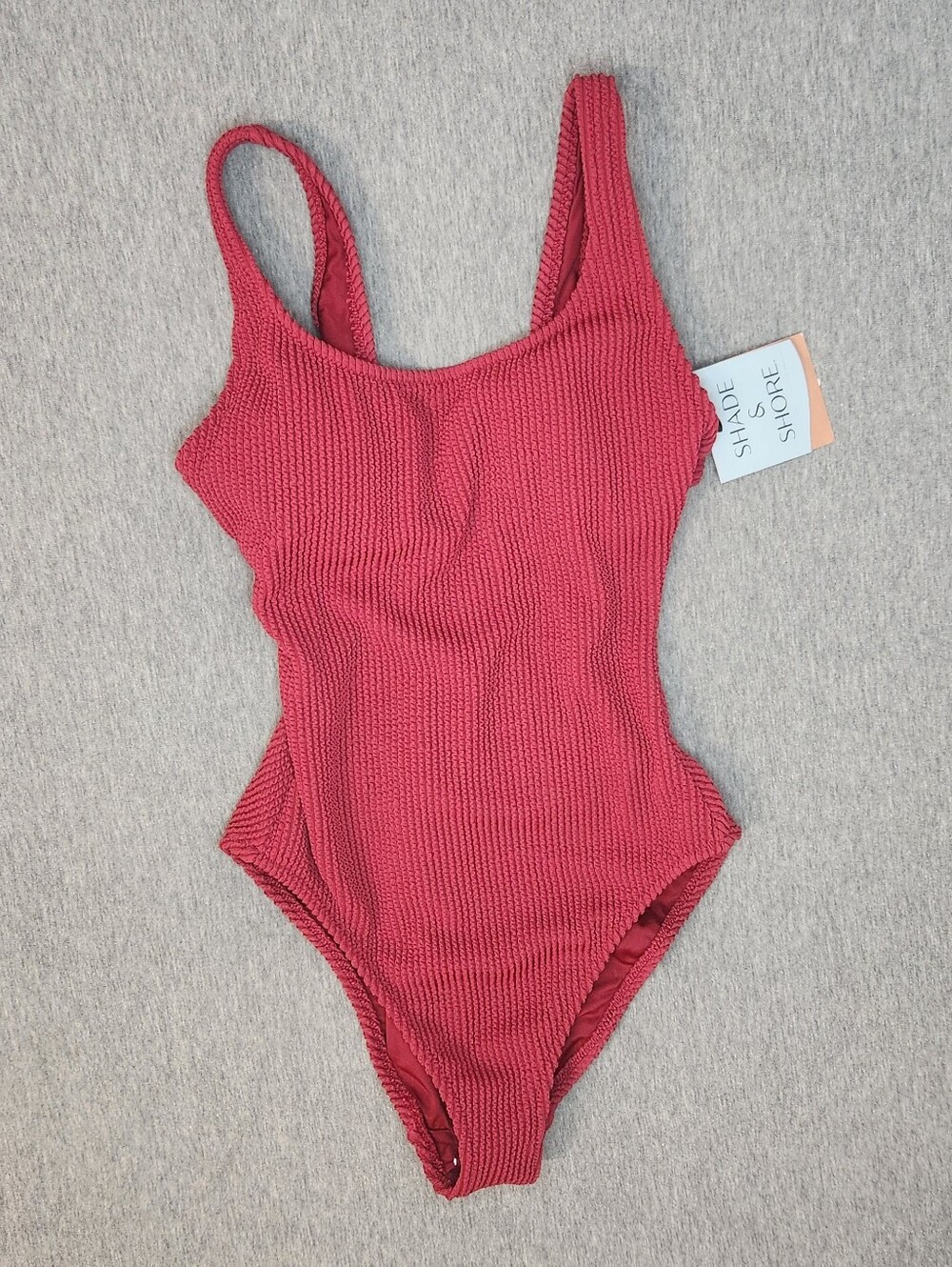 Shade & Shore Women’s Pucker Scoop‑Neck One‑Piece – Red (Size XS)